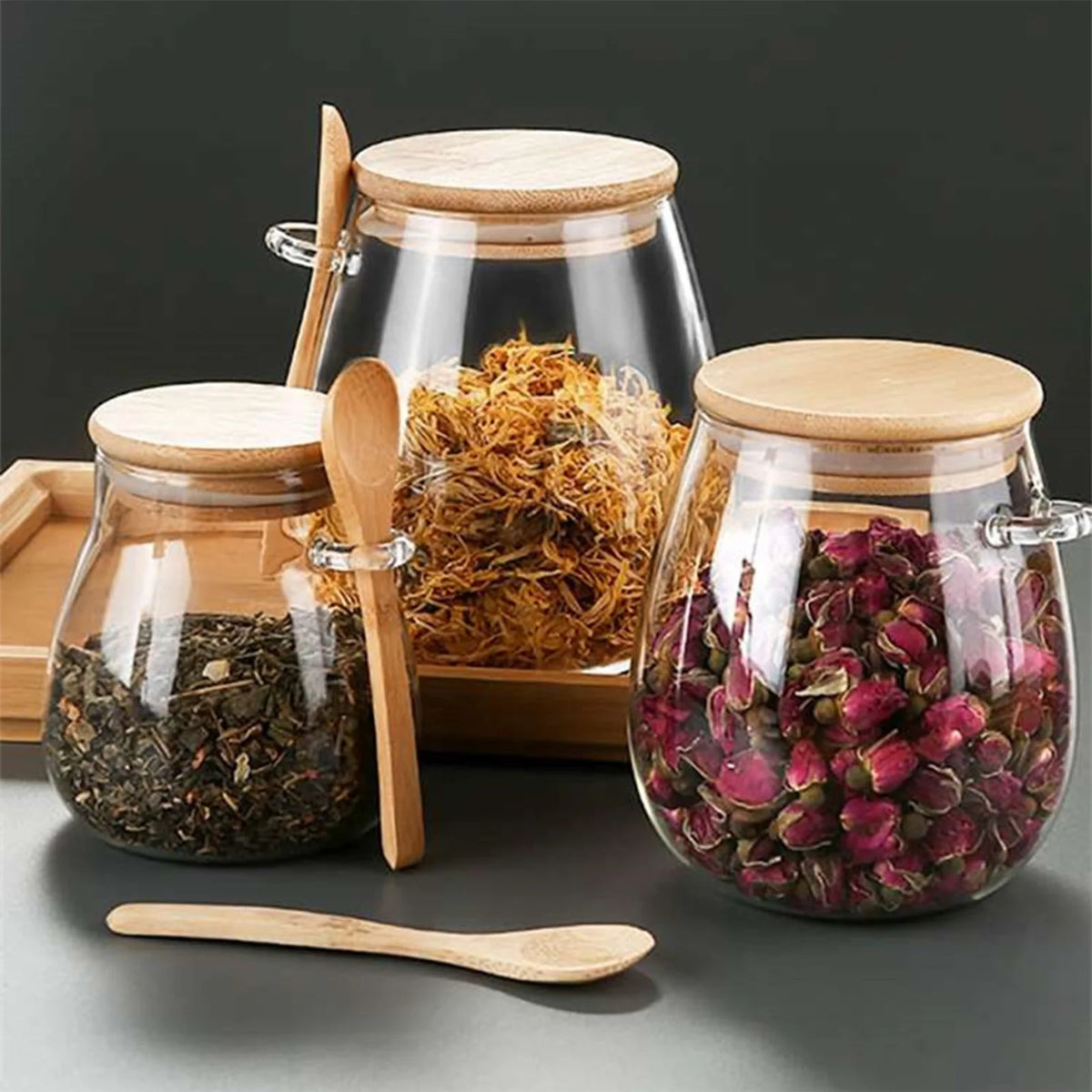 Glass Storage Jar with Lid and Spoon