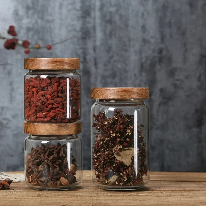 Glass Storage Jar with Acacia Wood Lid