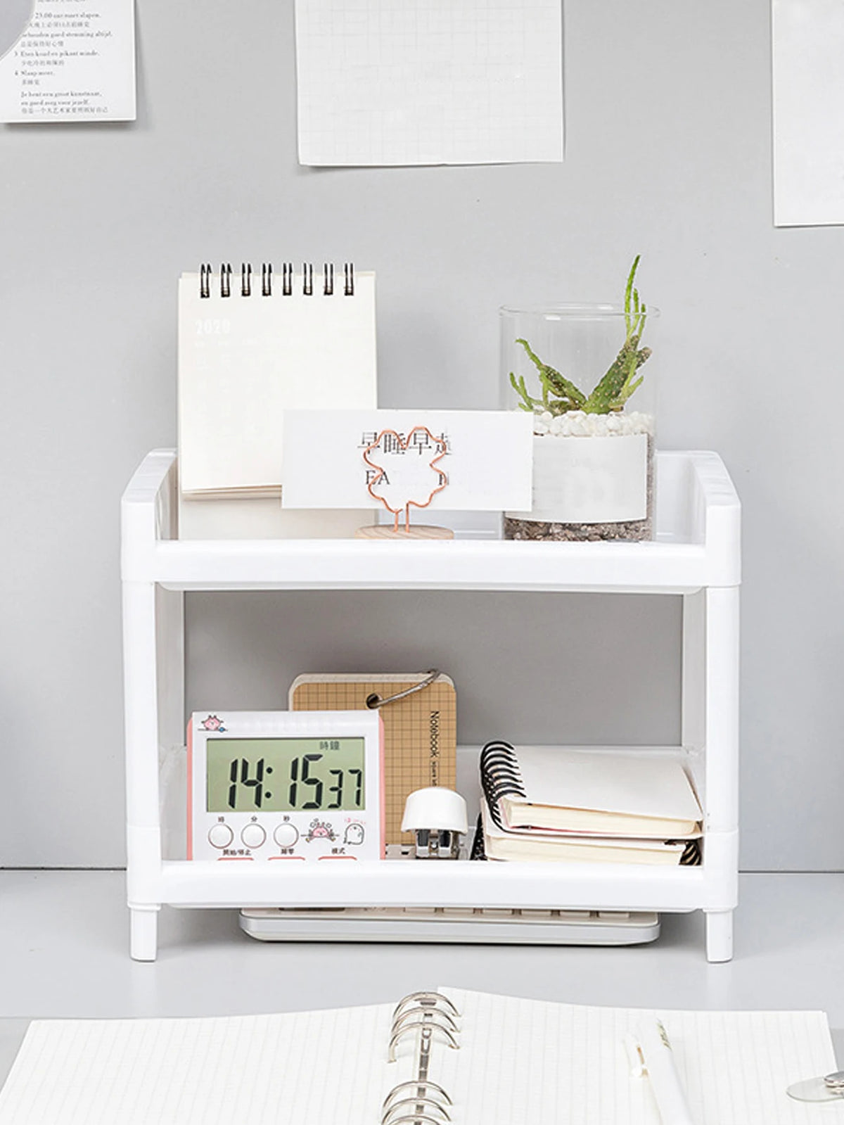 White Two-Tier Desk Organiser Shelf