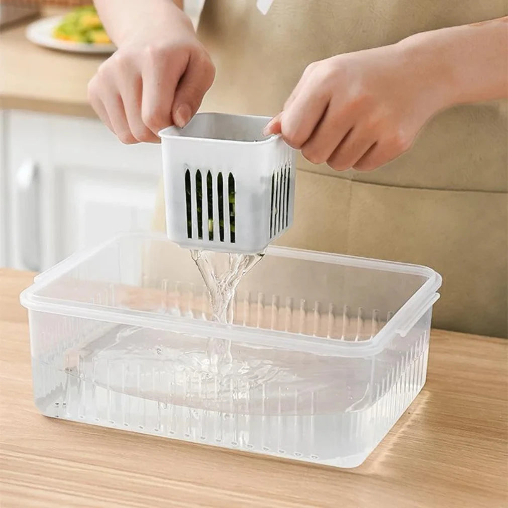 Fridge Storage Box with Removable Draining Baskets