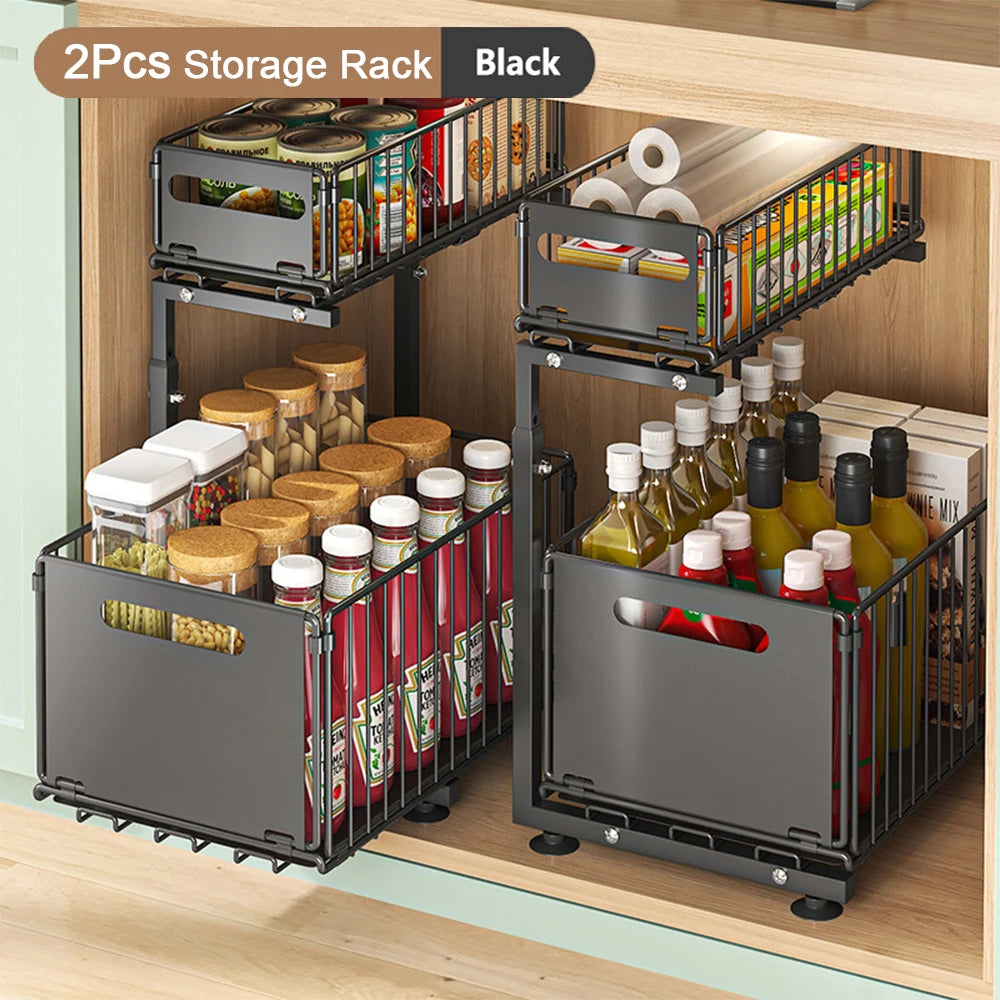 Adjustable Two-Tier Pull-Out Under Sink Organiser