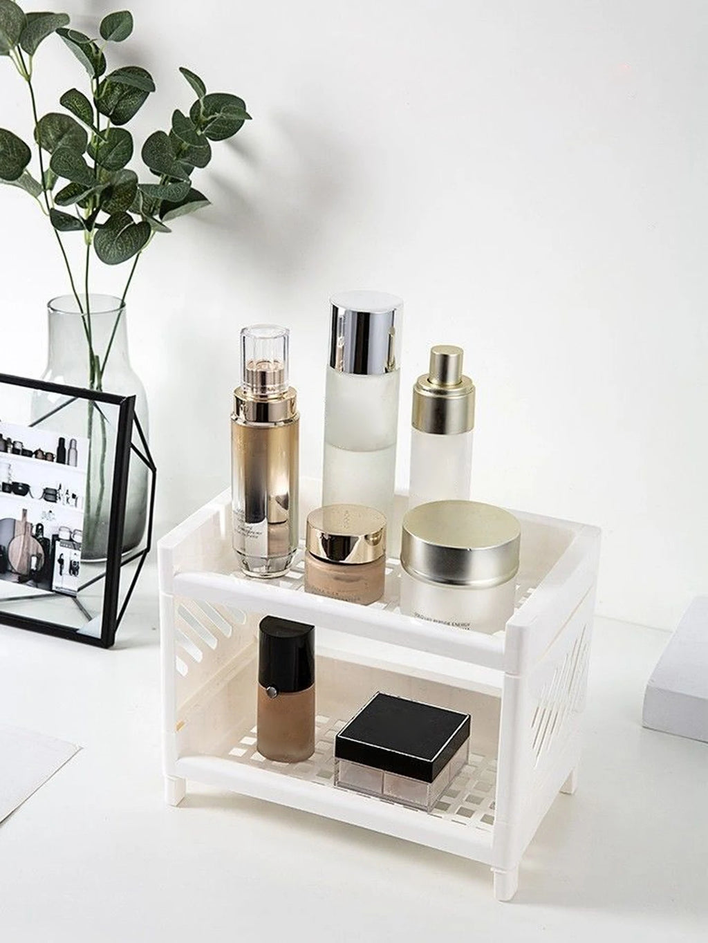 White Two-Tier Desk Organiser Shelf