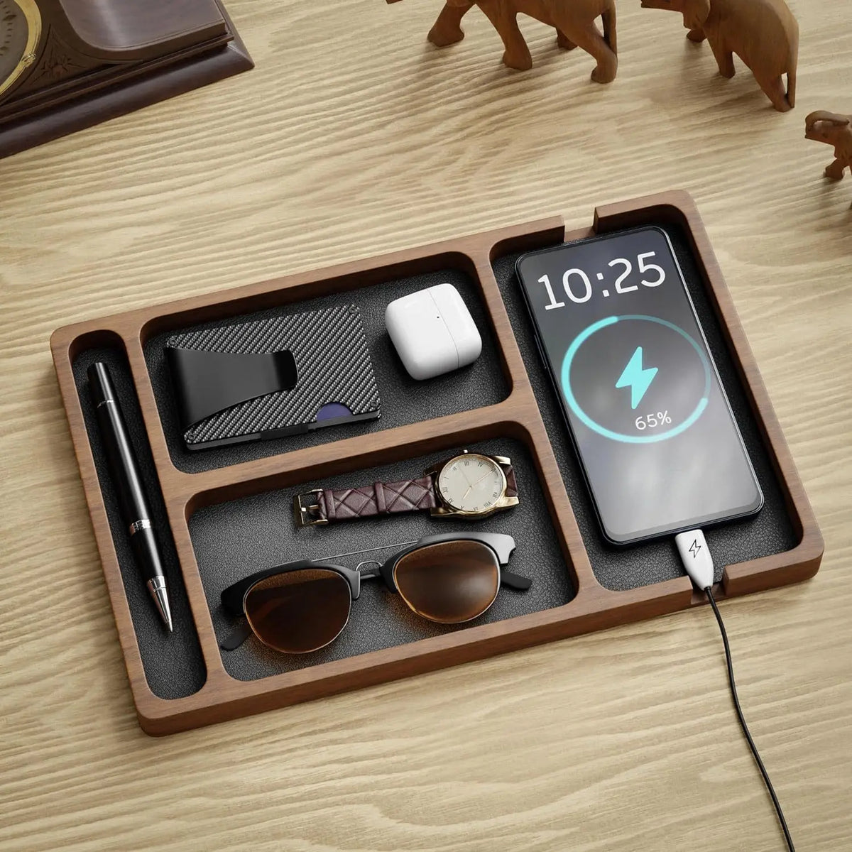 Wooden Desk Tray with Compartments