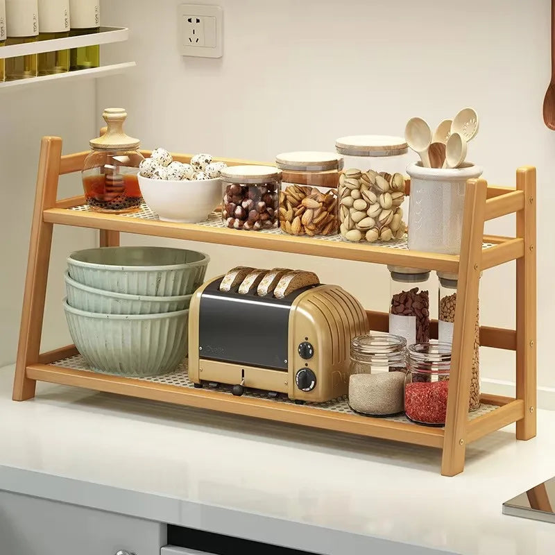 Two-Tier Bamboo Worktop Shelf