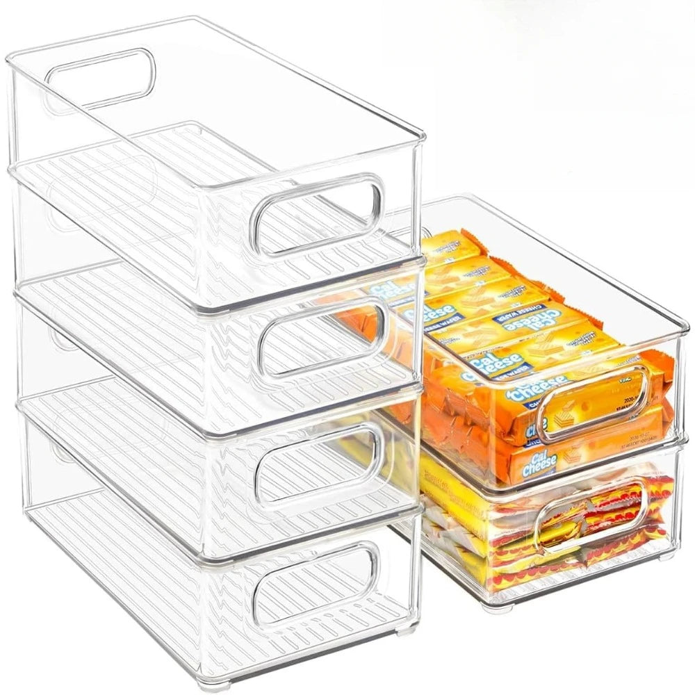 Stackable Clear Fridge Storage Boxes with Handles