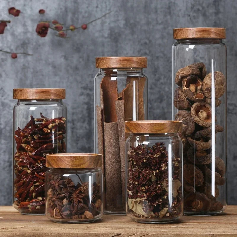 Glass Storage Jar with Acacia Wood Lid