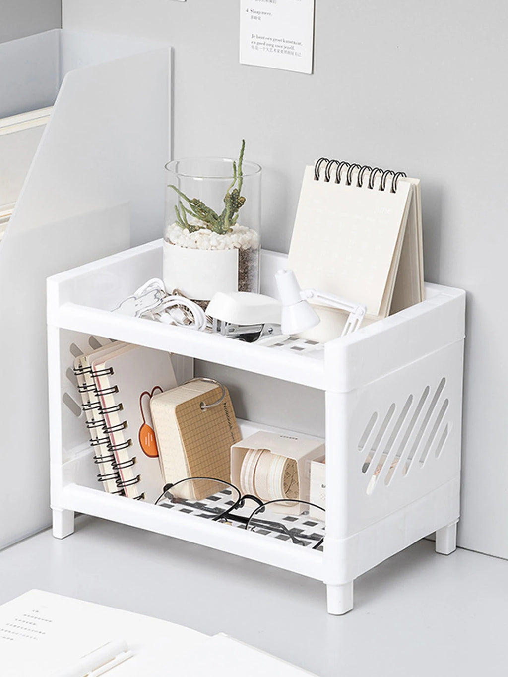 White Two-Tier Desk Organiser Shelf