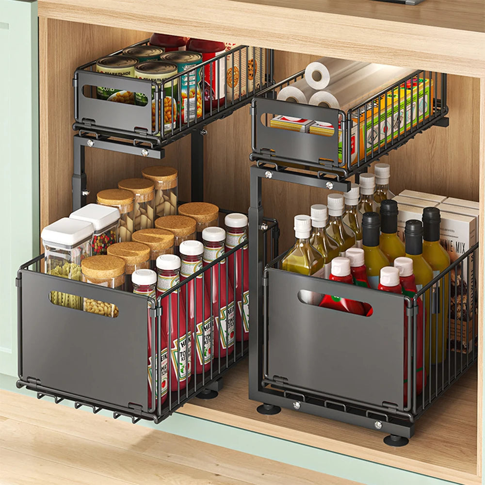 Adjustable Two-Tier Pull-Out Under Sink Organiser