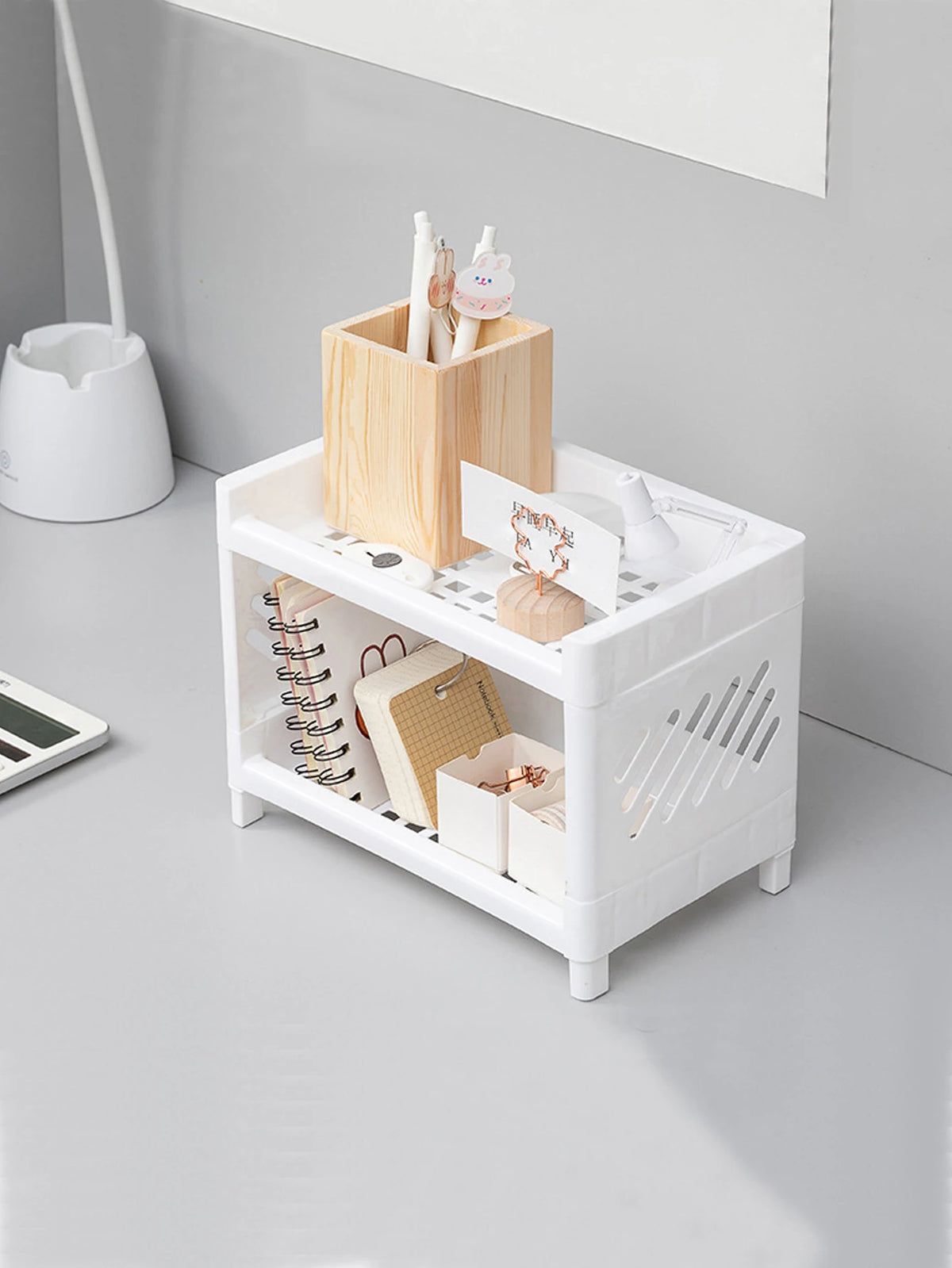 White Two-Tier Desk Organiser Shelf