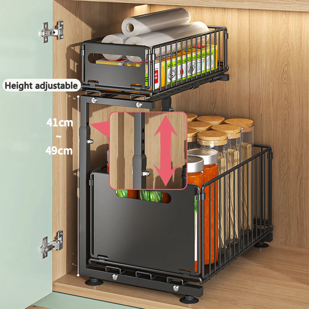 Adjustable Two-Tier Pull-Out Under Sink Organiser