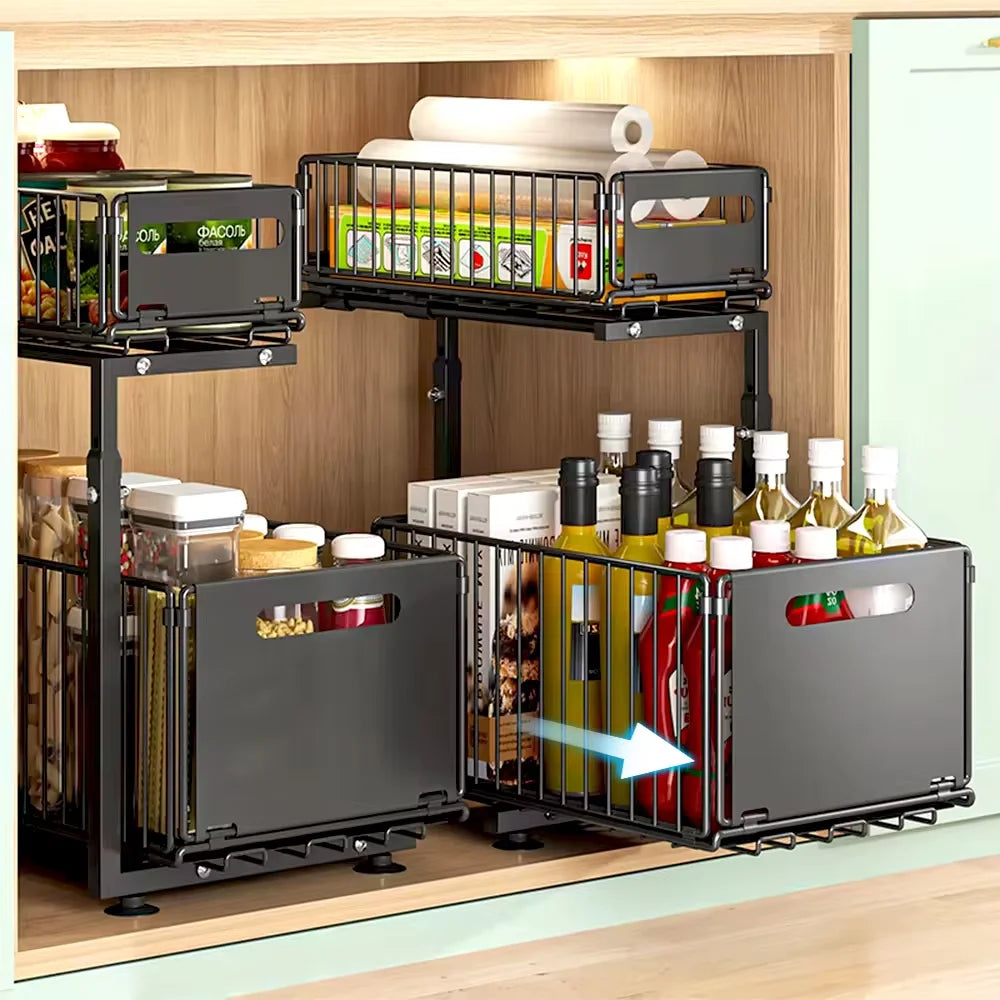Adjustable Two-Tier Pull-Out Under Sink Organiser