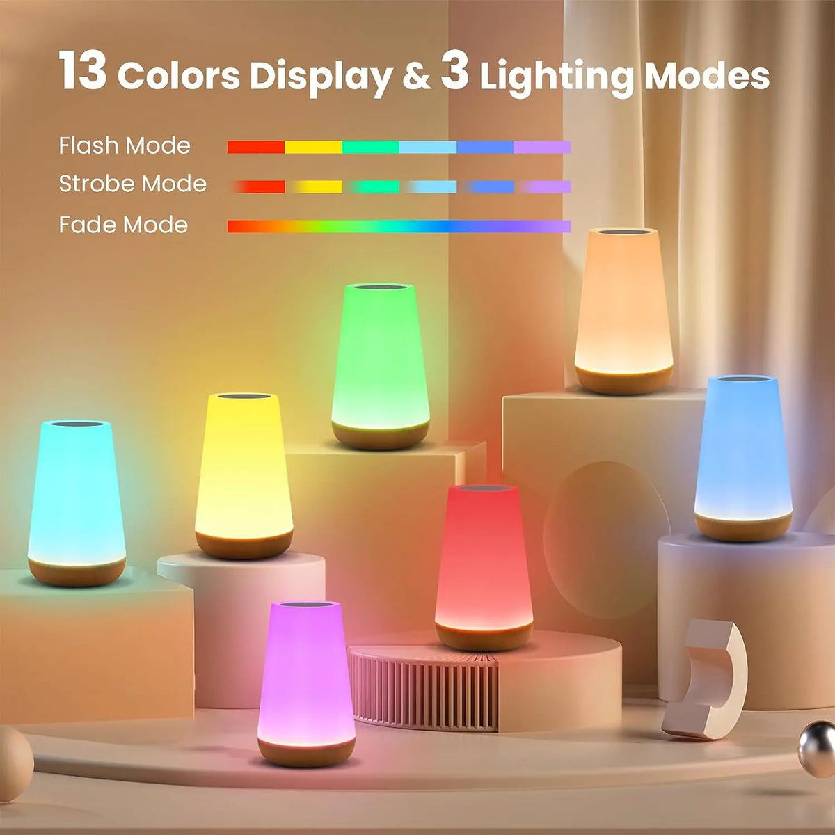 RGB Bedside Lamp with Touch and Remote Control