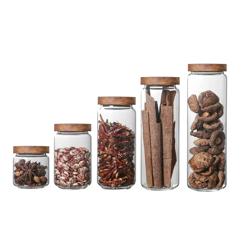 Glass Storage Jar with Acacia Wood Lid